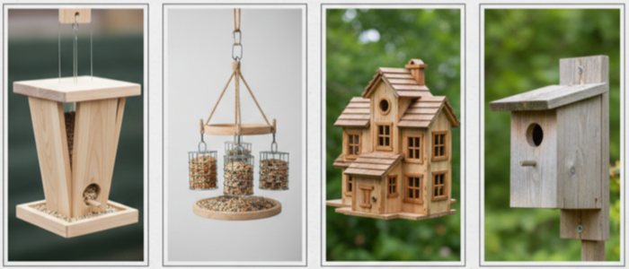 Birdfeeders and Birdhouses Collage