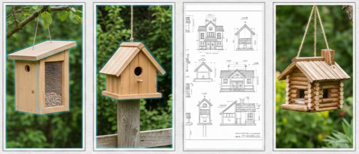 Birdfeeders and Birdhouses Collage